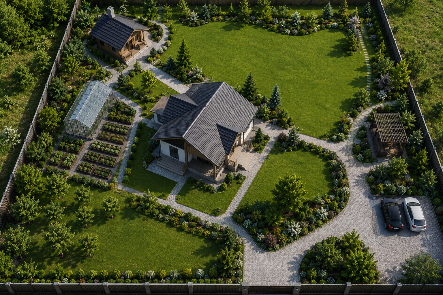Планировка участка 15 соток: зонирование 1500 м²